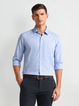 Arrow - Textured Blue Full Sleeves Collar Neck Shirt