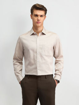 Arrow - Textured Beige Full Sleeves Collar Neck Shirt