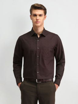 Arrow - Textured Brown Full Sleeves Collar Neck Shirt