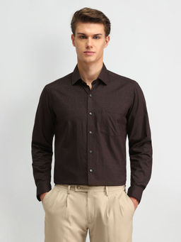 Arrow - Textured Brown Full Sleeves Collar Neck Shirt