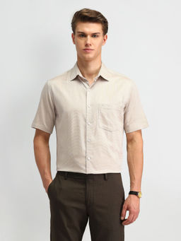Arrow - Textured Beige Half Sleeves Collar Neck Shirt