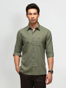 Arrow Sports - Solid Green Full Sleeves Collar Neck Shirt