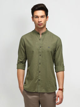Arrow Sports - Solid Green Full Sleeves Mandarin Neck Shirt