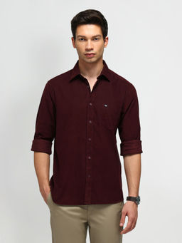 Arrow Sports - Solid Wine Full Sleeves Collar Neck Shirt