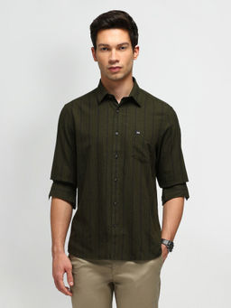 Arrow Sports - Stripes Green Full Sleeves Collar Neck Shirt