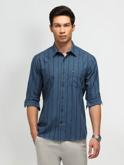 Arrow Sports - Stripes Blue Full Sleeves Collar Neck Shirt