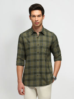Arrow Sports - Checks Green Full Sleeves Collar Neck Shirt