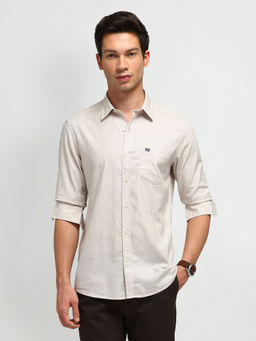 Arrow Sports - Textured Beige Full Sleeves Collar Neck Shirt
