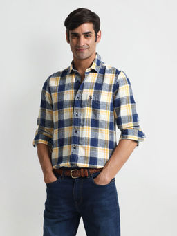 U.S. Polo Assn. Denim Co. - Checks Blue Full Sleeves Collar Neck Shirt
