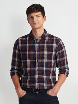 U.S. Polo Assn. Denim Co. - Checks Wine Full Sleeves Collar Neck Shirt