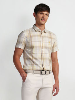 U.S. Polo Assn. Denim Co. - Checks Beige Half Sleeves Collar Neck Shirt