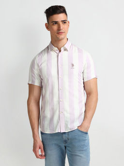 U.S. Polo Assn. Denim Co. - Stripes Pink Half Sleeves Collar Neck Shirt