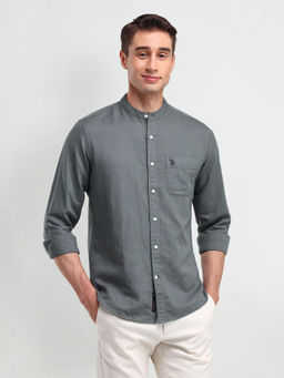 U.S. Polo Assn. Denim Co. - Solid Grey Full Sleeves Mandarin Neck Shirt