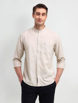 U.S. Polo Assn. Denim Co. - Solid Cream Full Sleeves Mandarin Neck Shirt