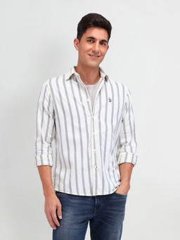 U.S. Polo Assn. Denim Co. - Stripes White Full Sleeves Collar Neck Shirt