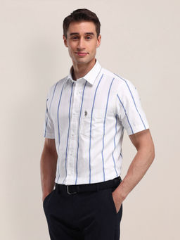 U.S. POLO ASSN. - Stripes White Half Sleeves Collar Neck Shirt