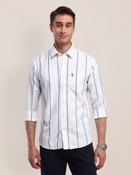 U.S. POLO ASSN. - Stripes White Half Sleeves Collar Neck Shirt
