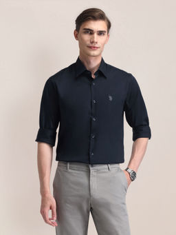 U.S. POLO ASSN. - Solid Navy Blue Full Sleeves Collar Neck Shirt