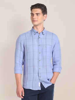 U.S. POLO ASSN. - Checks Blue Full Sleeves Collar Neck Shirt