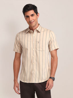 U.S. POLO ASSN. - Stripes Beige Half Sleeves Collar Neck Shirt