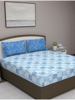 GM - Cotton Digital Print Geometric Bedsheet with Pillow Cover (90x108 inches, Blue) (Queen)