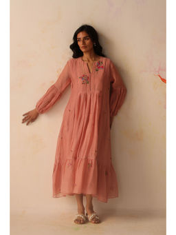 Begum Pret - Pink Chinaar Dress with Slip (Set of 2)