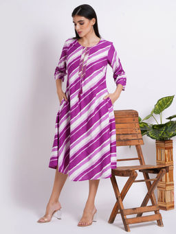 Suti - Rayon Print Fit & Faired Embellished With Zari & Purple