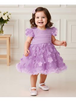 Mark & Mia - Frill Sleeves Party Onesie With Floral Applique - Lavender