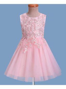 Mark & Mia - Sleeveless Party Dress With Floral Embroidery-Pink