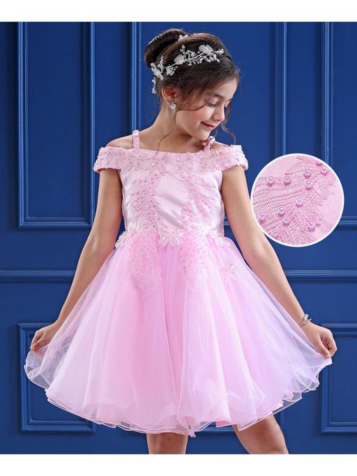 party dress 2 3 years Girls White Sleeveless A-line Party Wear Dress With Floral Applique INCLUD