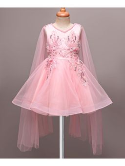 Mark & Mia - Cape Sleeves Party Embroidery Pearl and Sequin Dress- Pink
