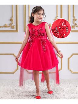 Mark & Mia - Cape Sleeves Party Embroidery Pearl and Sequin Dress- Red