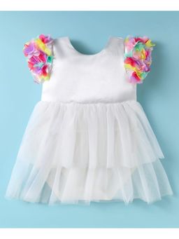 Mark & Mia - Sleeveless Party Frock Style With Floral Applique - White