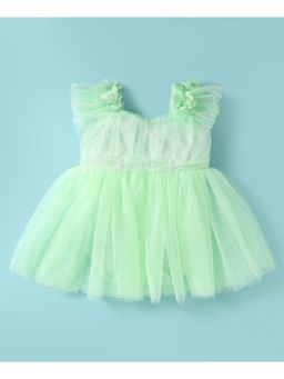 Mark & Mia - Frill Sleeves Solid Party Frock Style With Floral Applique - Light Green