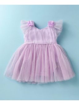 Mark & Mia - Frill Sleeves Solid Party Frock Style With Floral Applique - Lavender