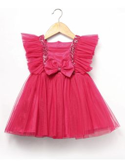 Mark & Mia - Frill Sleeves Party Dress with Bow Applique - Dark Pink