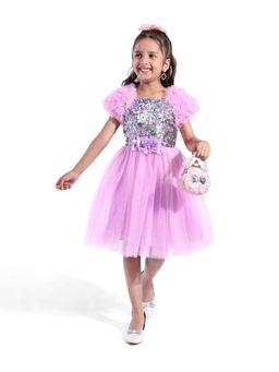 Mark & Mia - Half Sleeves Party Dress With Floral Applique and Sequinned- Lilac