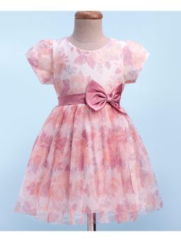Mark & Mia - Half Sleeves Party Dress with Floral Print and Bow Applique - Pink