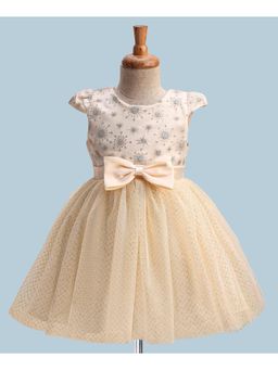 Mark & Mia - Cap Sleeves Party Dress with Glitter Print - Golden