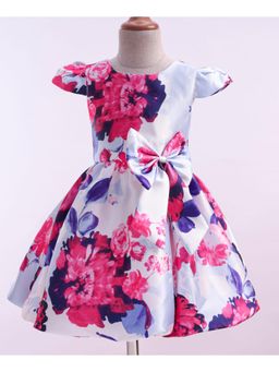 Mark & Mia - Cap Sleeves Party Dress With Floral Print and Bow Applique - White