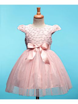 Mark & Mia - Cap Sleeves Party Dress Floral Embroidery and Bow Applique - Pink