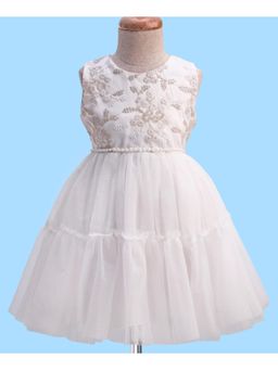 Mark & Mia - Sleeveless Party Dress Floral and Pearls and Bead Applique - Off-White