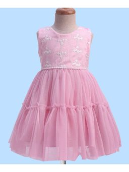Mark & Mia - Sleeveless Party Dress Floral and Pearls and Bead Applique - Pink
