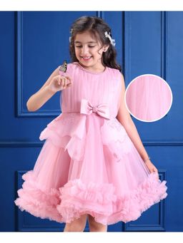 Mark & Mia - Sleeveless Party Dress With Bow Applique and Embroidery - Pink