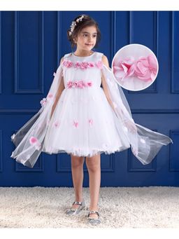 Mark & Mia - Cape Sleeves Party Dress With Floral Applique - White