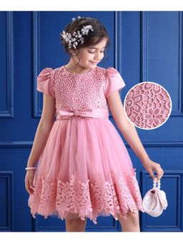 Mark & Mia - Party Dress with Sequin Bow Applique and Crochet- Pink
