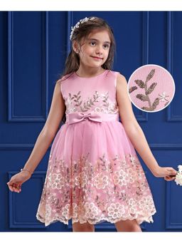Mark & Mia - Sleeveless Party Dress with Floral Applique and Sequin - Pink