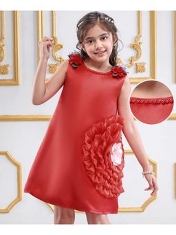 Mark & Mia - Sleeveless Short length Party Dress With Floral Corsage - Red