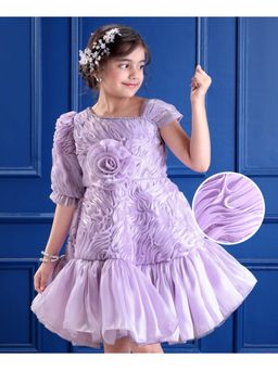 Mark & Mia - Half Sleeves Party Dress With Floral Corsage - Lilac