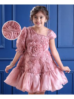 Mark & Mia - Half Sleeves Party Dress With Floral Corsage - Pink